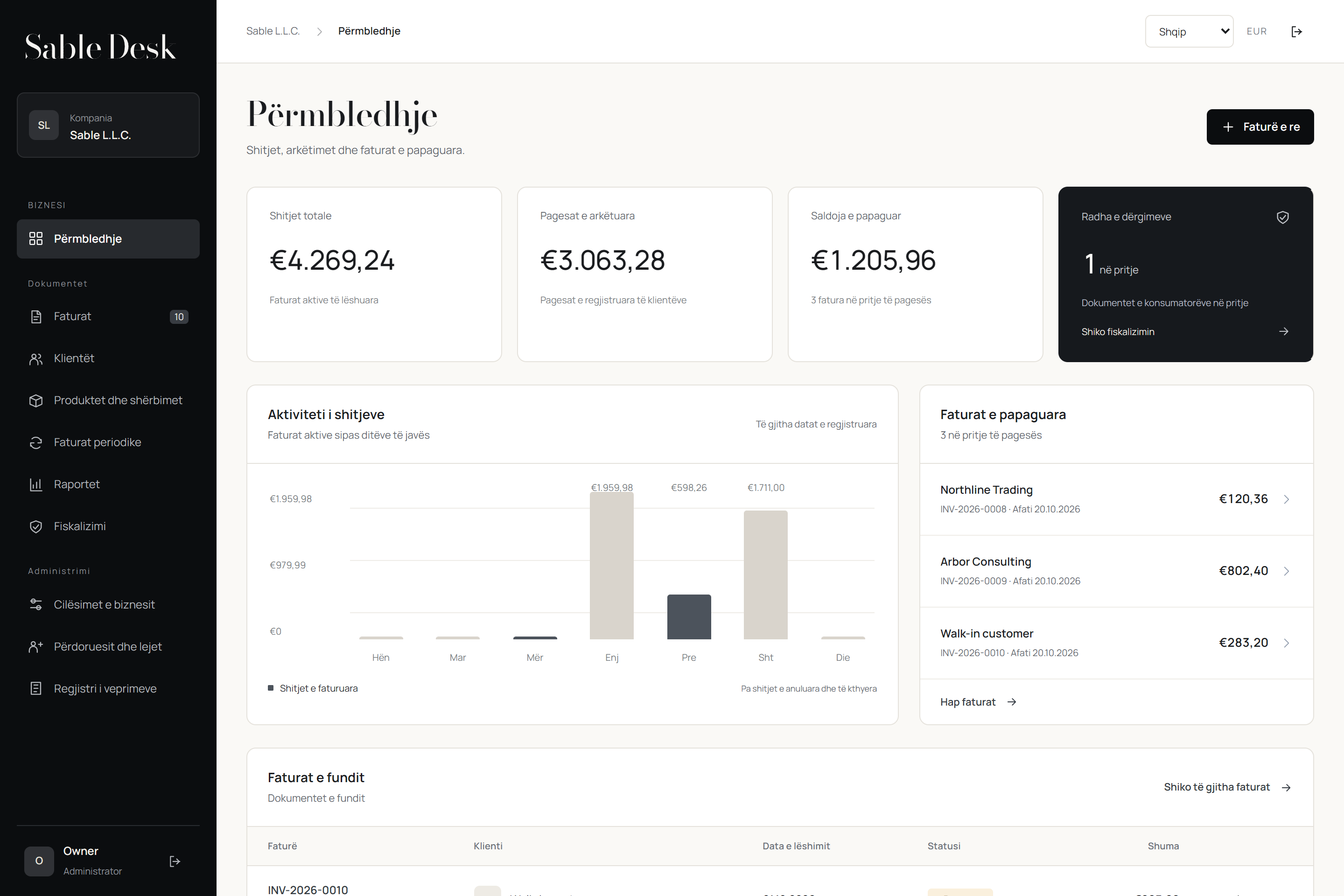 Sable Desk invoicing workspace